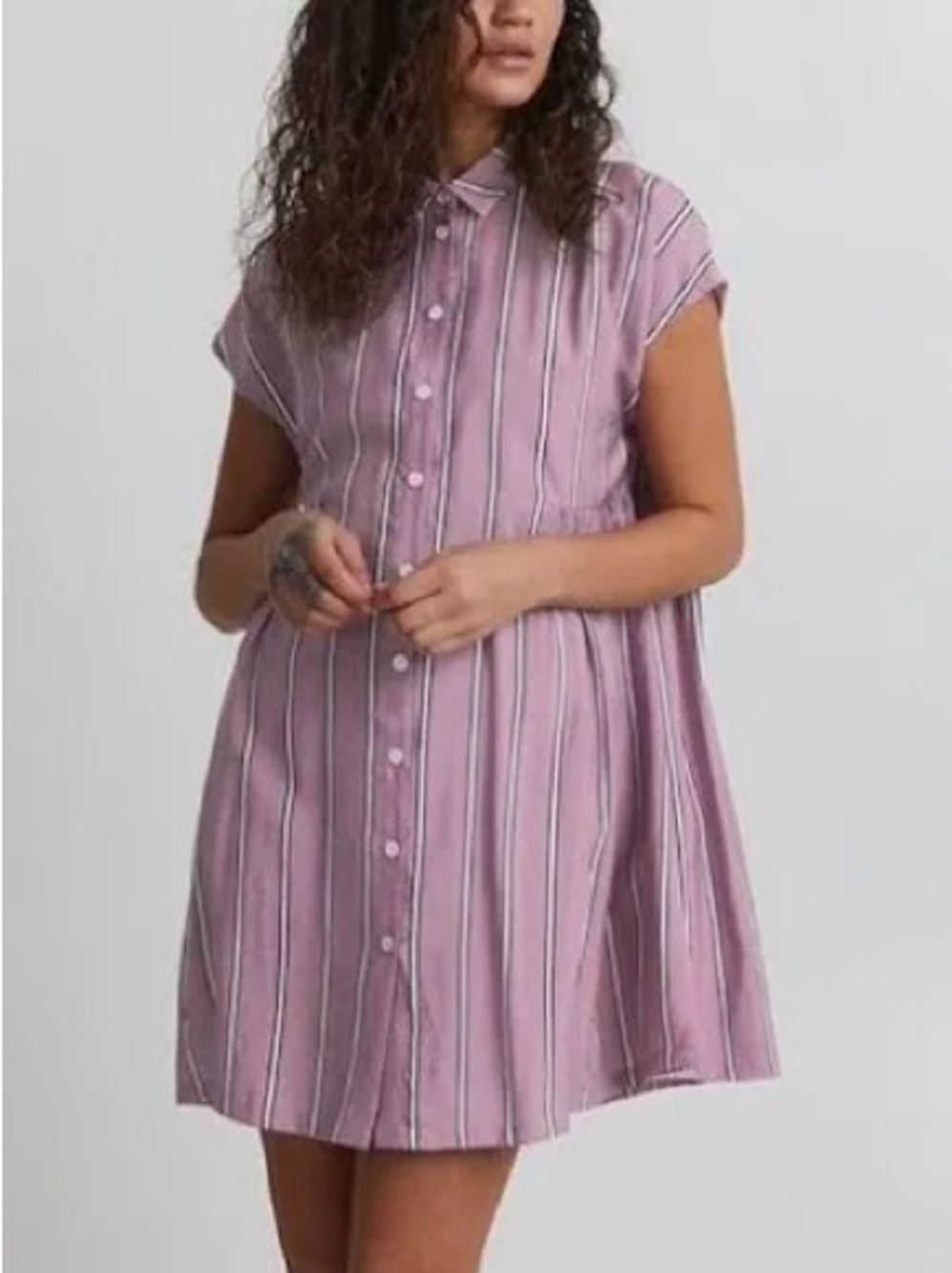 ICHI HELDA DRESS Striped Button-Front Dress